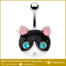 Esmeralda de acero quirúrgico 316L lucecillas ojos gato negro ombligo anillo 14G